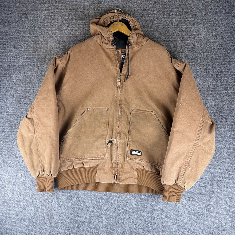 Walls Workwear Canvas Jacket Men's XL Brown Distressed Fleece Lined Zip Up Work